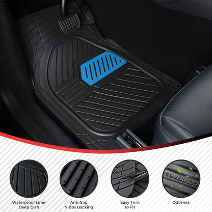 Coverado Car Floor Mats All Weather Waterproof Deep Dish Anti-Slip Car Mats Set, Heavy Duty Rubber Floor Mats for Cars, Universal Trim to Fit Automotive Floor Mats for Cars Trucks SUV, Black&Red