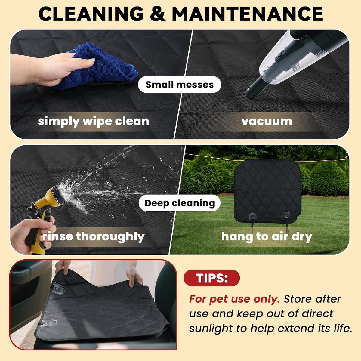 VIVAGLORY Dog Front Seat Cover Seatflex Car Seat Protector for Dog, Car Cover for Pet, Front Single Bucket Captain Chair Protector, Standard, Black, 1Pack