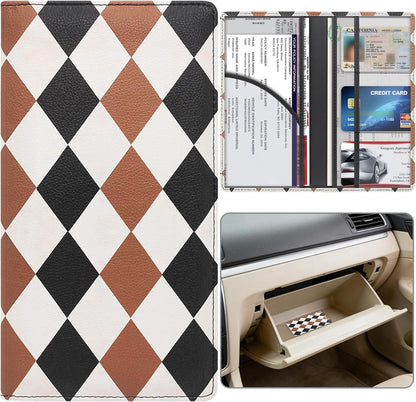 Car Registration and Insurance Holder, Premium Pu Leather Vehicle Glove Box Organizer - for Driver License, Cards & Essential Documents (L-Orange)