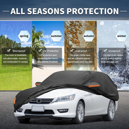 X AUTOHAUX Car Cover for Honda Civic Sedan/Coupe 210D-PU Outdoor Full Car Cover All Weather with Door Zipper for Waterproof Windproof Sun Rain Snow Protection