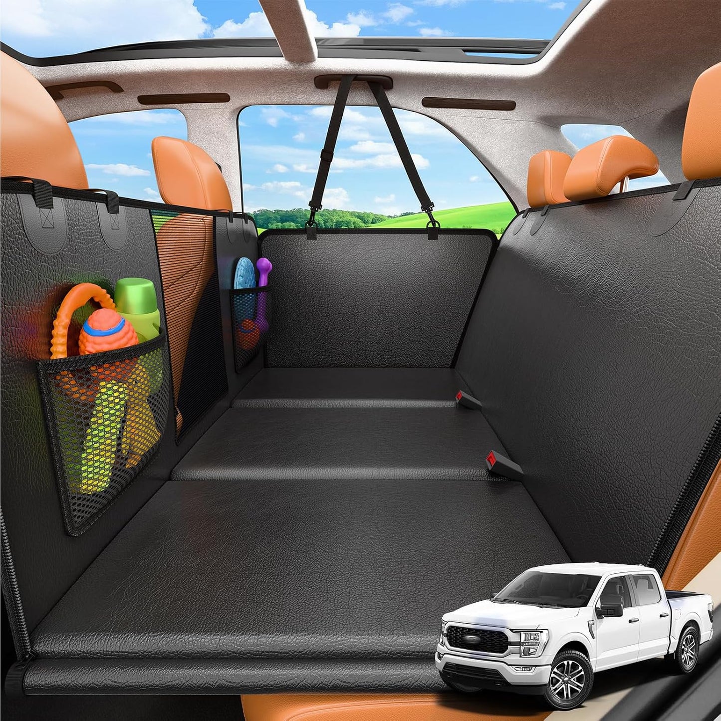URPOWER 2026 Upgraded Back Seat Extender for Dogs - Large Hard Bottom Dog Car Seat Cover Holds 550lbs, Waterproof Dog Hammock Pet Bed with High-Density Foam Non-Slip Backseat Protector