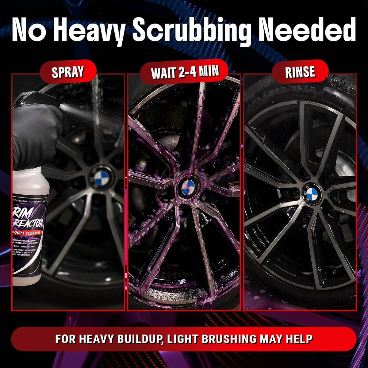 Carfidant Rim Reactor Wheel Cleaner Spray – No Scrub Formula with Purple Iron Remover Reaction – Removes Brake Dust & Grime – Safe for All Wheels (Aluminum, Chrome, Black) – pH Neutral – 16oz