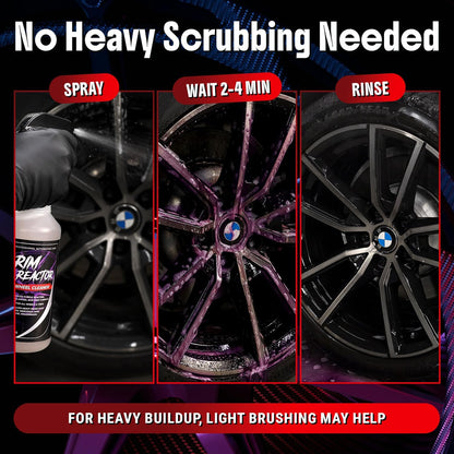 Carfidant Rim Reactor Wheel Cleaner Spray – No Scrub Formula with Purple Iron Remover Reaction – Removes Brake Dust & Grime – Safe for All Wheels (Aluminum, Chrome, Black) – pH Neutral – 16oz