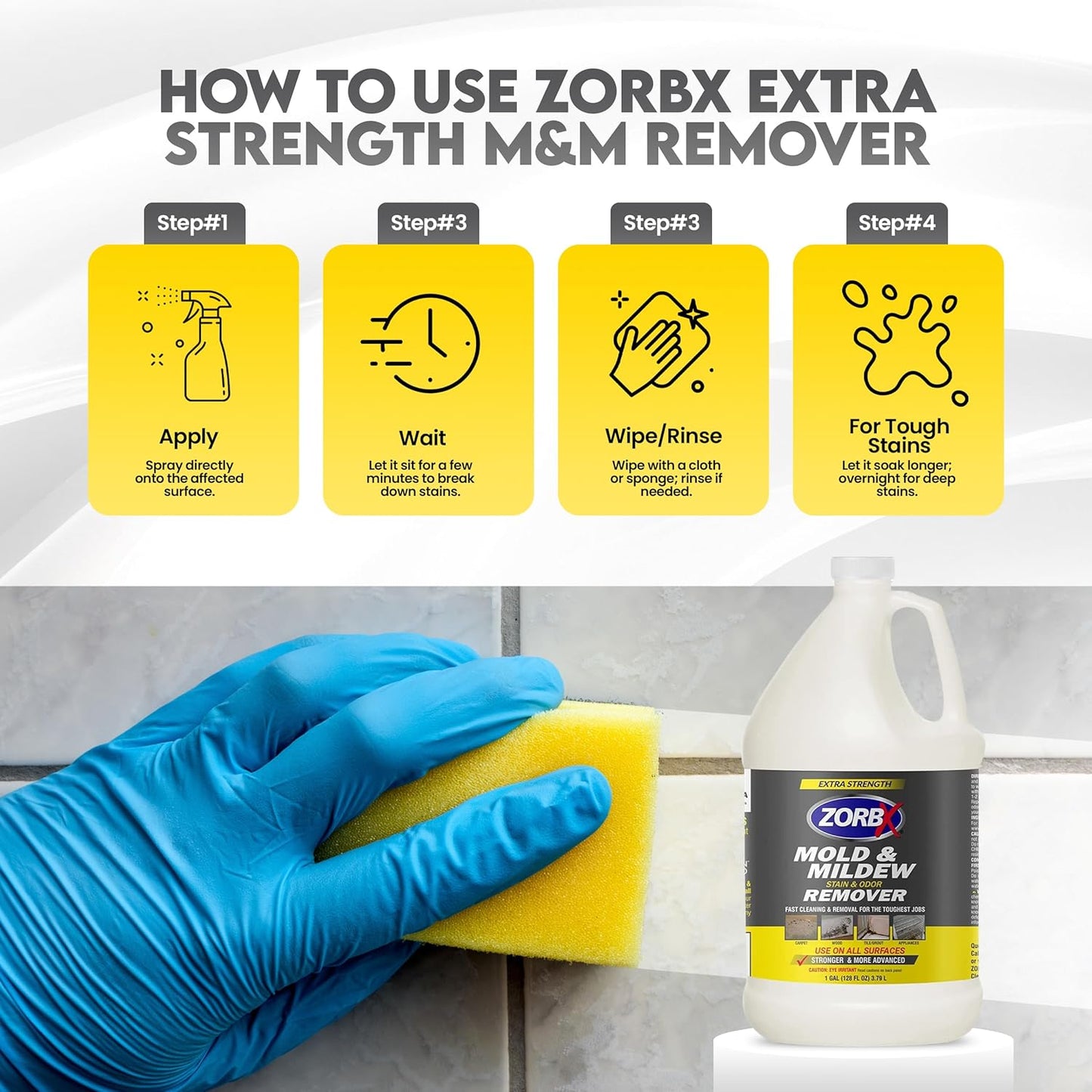 ZORBX Extra Strength Remover & Cleaner Spray 24 FL Oz – Scrub Free Formula - Bleach Free Stain & Smell Eliminator for Shower, Bathroom, Ceiling, Carpet, Cars, Walls & Wood