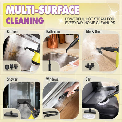Steam Cleaner, Handheld Steam Cleaner for Home, 1200W Multi-Surface Steamer for Cleaning with 10 Tools, Deep Cleaning for Bathrooms, Kitchens, Upholstery, Windows, Shower, Tile, Grout and Car