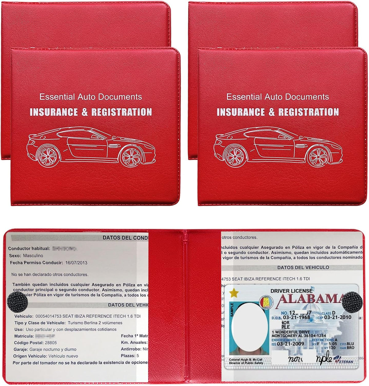 Yourkar 4PCS Car Registration Insurance Holder, Vehicle Glove Box Car Organizer with Magic Tape Closure, Driver License Keeper for Cars, Car Accessories (Big Car, Blue