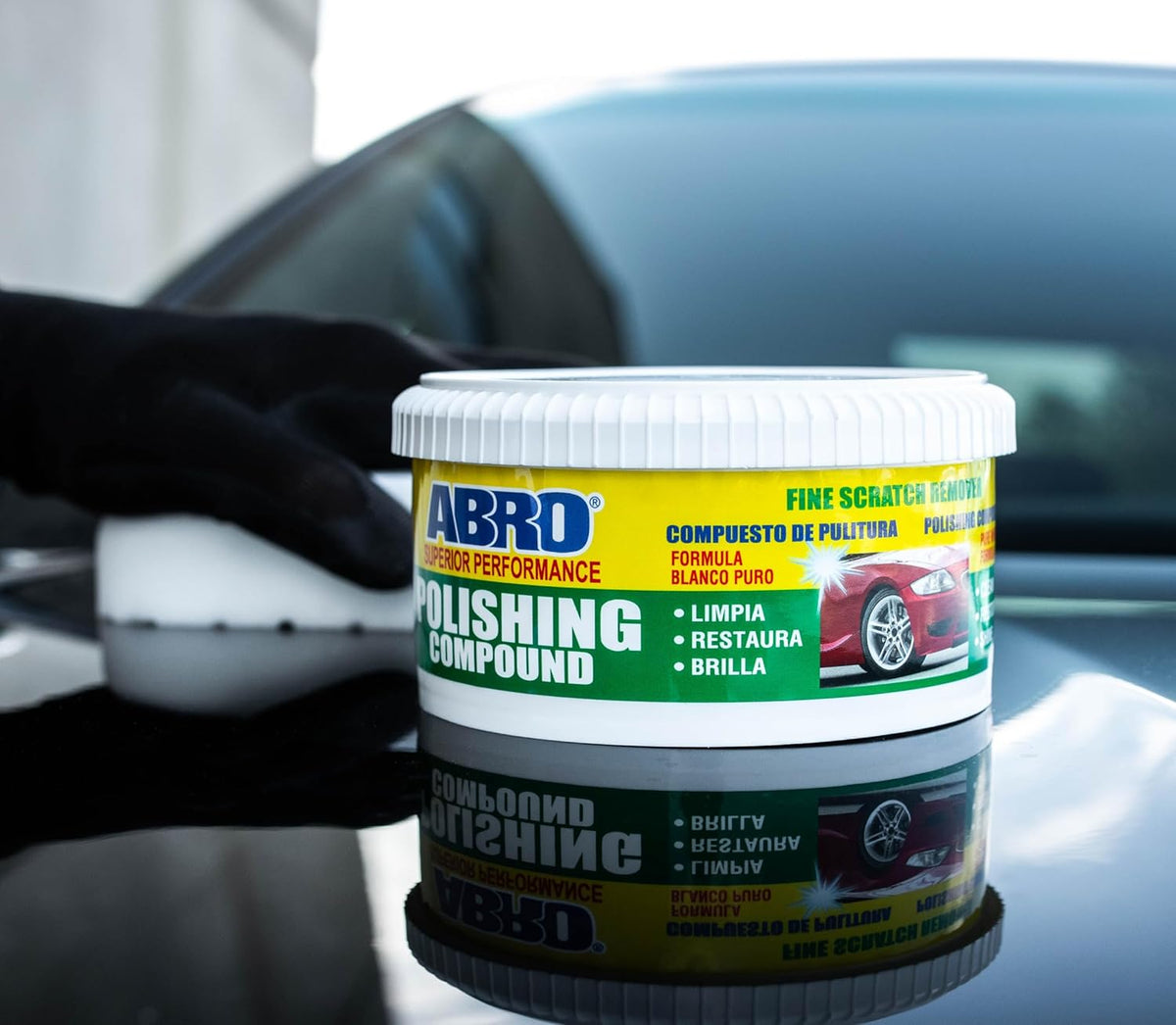 ABRO Polishing Compound 10 oz — Fine Cut Car Polish & Scratch Remover for Vehicles, Oxidized Paint, Swirl Marks, Scuffs, Dull Finish, Buffing & High-Gloss Auto Detailing