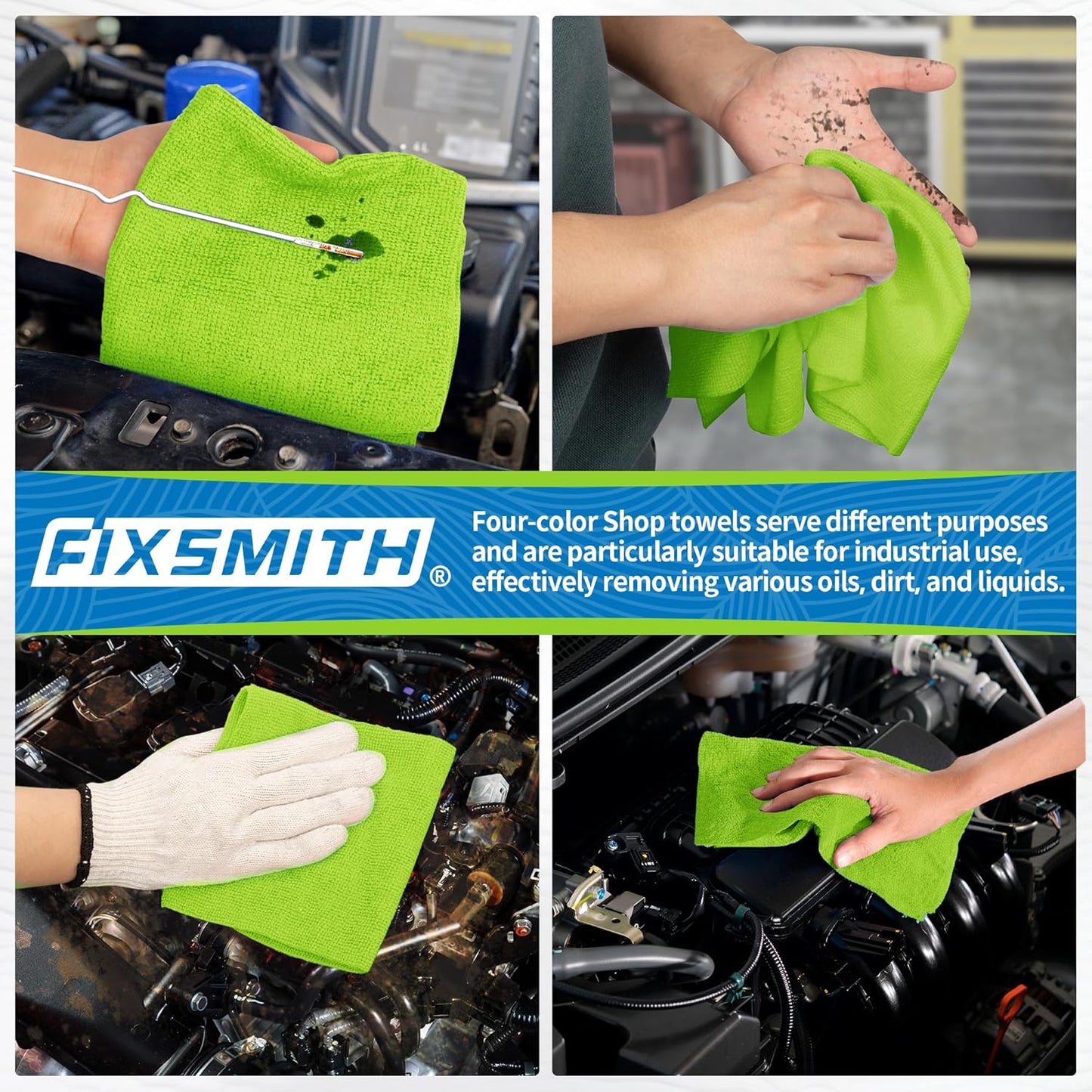 FIXSMITH Shop Towels, Pack of 200, Grey Microfiber Cleaning Cloth Bulk, Microfiber Towels for Cars, All-Purpose Absorbent Cleaning Rags, Dust Cloth for Automotive, Mechanic, Garage, 11.5 x 11.5 inch