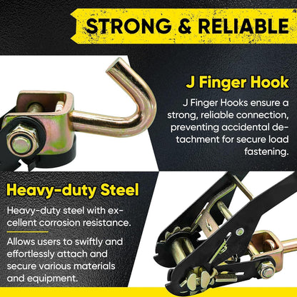 4 Pack Car Tie Down Straps for Trailers 2" x 96" - 9900LBS Break Strength - Tire Ratchet Straps with J Finger Hooks for Hauling UTV, SUV, Truck, Any Cars