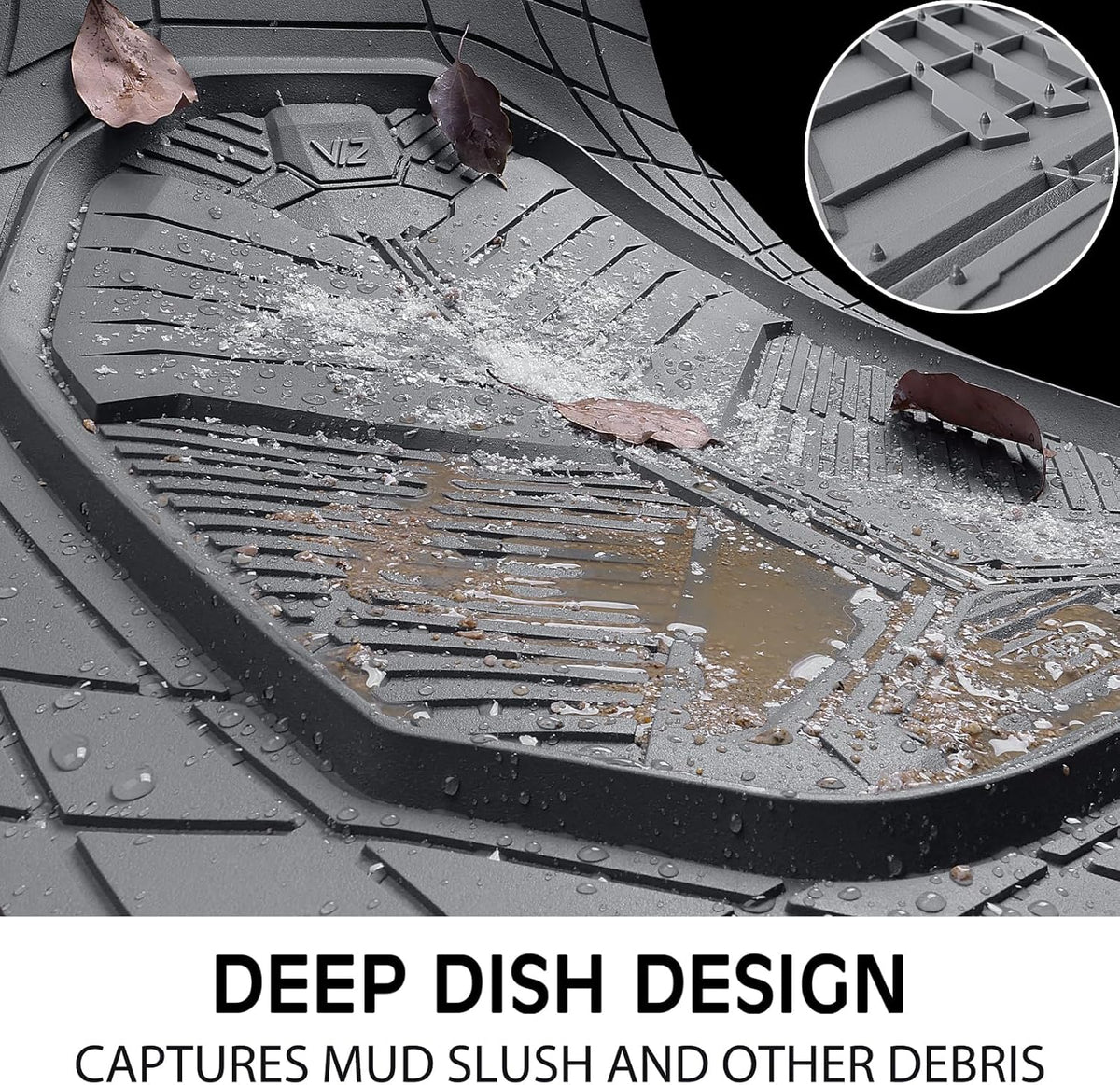 CAR PASS Heavy Duty Rubber Car Mats with Cargo Liner, Deep-Dish Car Floor Mats and Trunk Mat All Weather, Universal Trim-to-Fit for SUVs Trucks Sedans, Waterproof Anti-Slip, Trimmable V12 Black