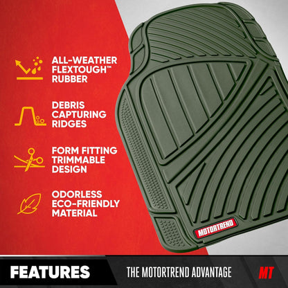 Motor Trend FlexTough Performance All Weather Rubber Car Floor Mats - 3 Piece Floor Mats Automotive Liners for Cars Truck SUV, Heavy-Duty Waterproof (Black)