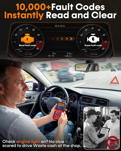 Easy to Use 2-in-1 OBD2 Scanner with Battery Tester: 1S Read & Clear Check Engine Codes + Test Battery in Mins - DIY Car Diagnostic Tool with Cold Cranking Amps for Pre-Trip Safety on 1996+ Vehicles