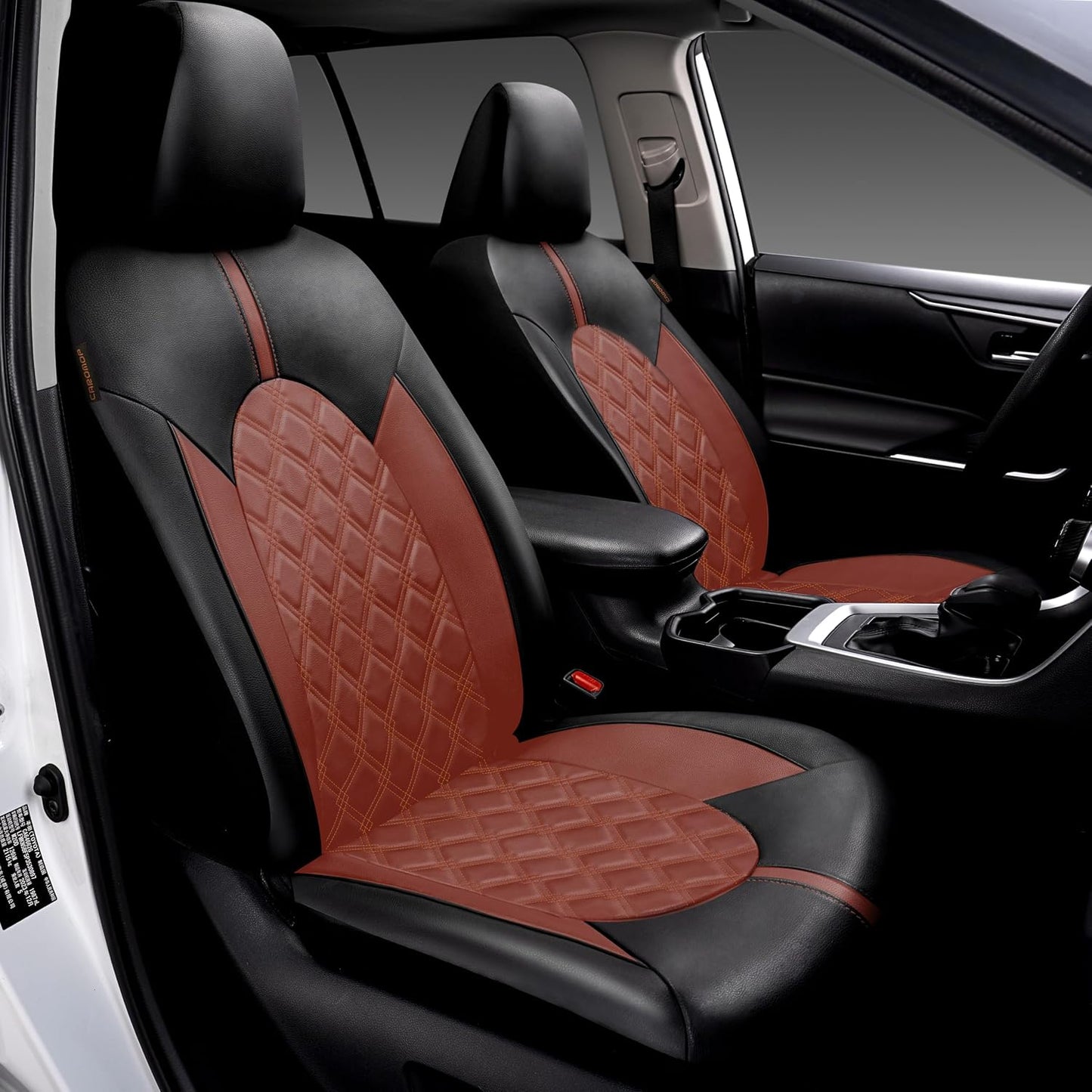 CAROMOP Luxury PU Leather Car Seat Covers Full Set-Waterproof Seat Protectors with Split Bench Seat Covers for Cars-Universal Cars Interior Covers for Sedans, SUVs, Pick-up Trucks(Gray/Gray Line)