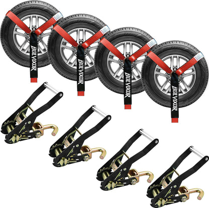 4 Pack Car Tie Down Straps for Trailers 2" x 96" - 9900LBS Break Strength - Tire Ratchet Straps with J Finger Hooks for Hauling UTV, SUV, Truck, Any Cars