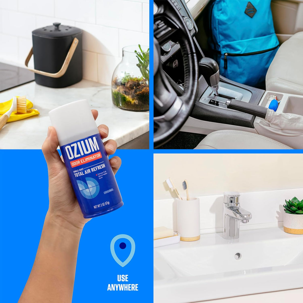 OZIUM® Air Freshener Odor Eliminator, 2oz Single Shot Total Air Refresh & Car Air Freshener – Original – 4 Pack