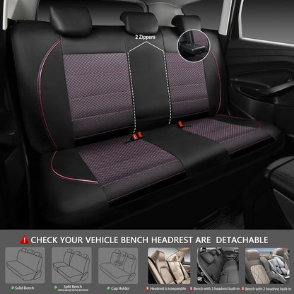 CAR PASS Universal FIT Piping Leather Two Front Seat Covers, Waterproof Faux Leather for SUV Sedan Van Truck, Airbag Compatible,Reserved Opening Holes for Headrest Covers. (Black red)