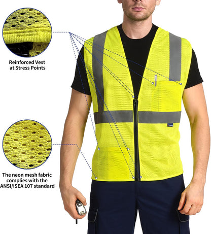 AYKRM 2 Pocket Mesh High Visibility Reflective Safety Vest for men & Women ANSI/ISEA 107 Standards