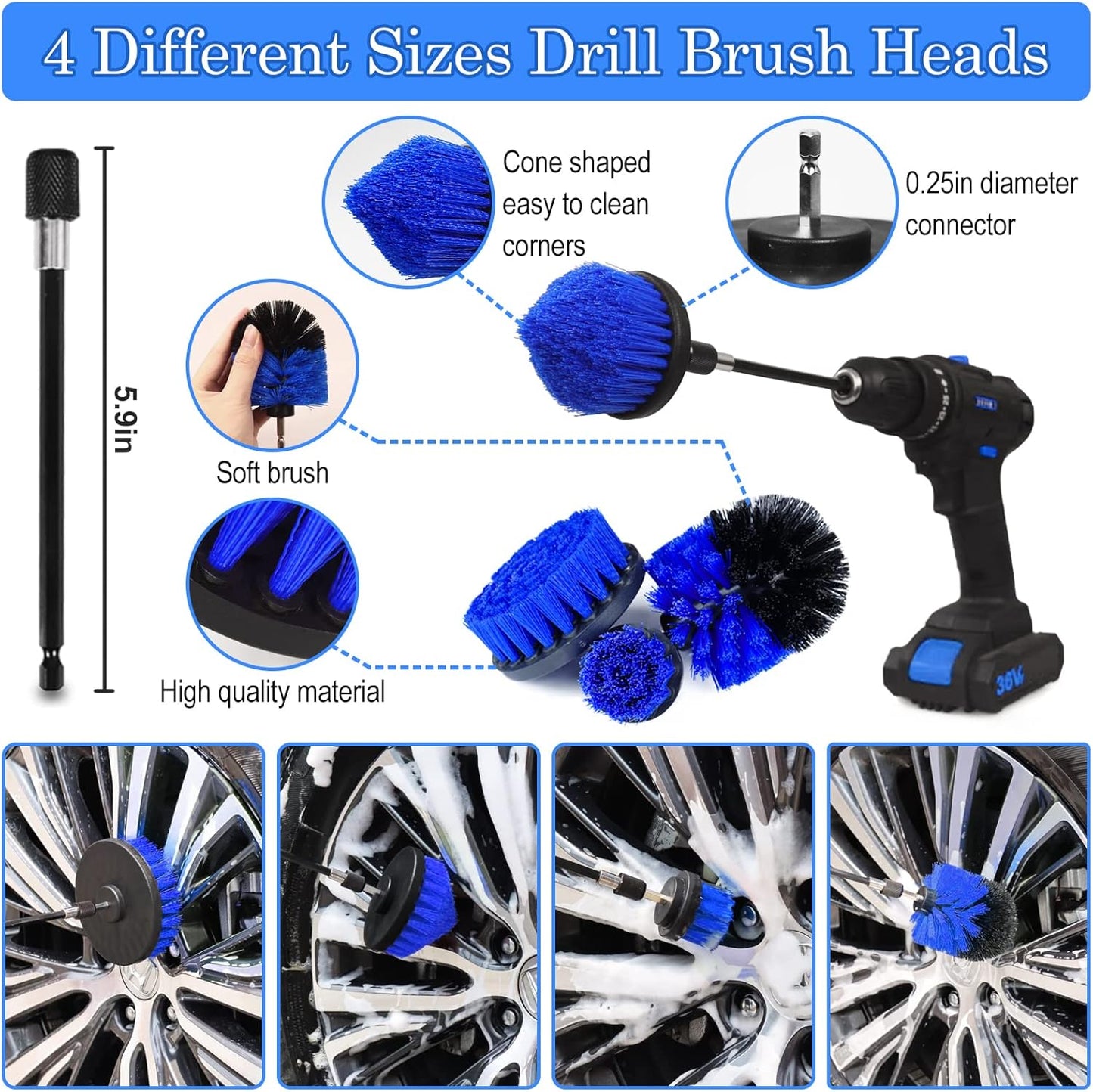 TTRCB 27Pcs Car Detailing Kit, Car Detailing Brush Set, Auto Detailing Drill Brush Set, Car Detailing Brushes, Car Wash Kit, Car Accessories, Car Cleaning Tools Kit for Interior, Exterior, Wheels