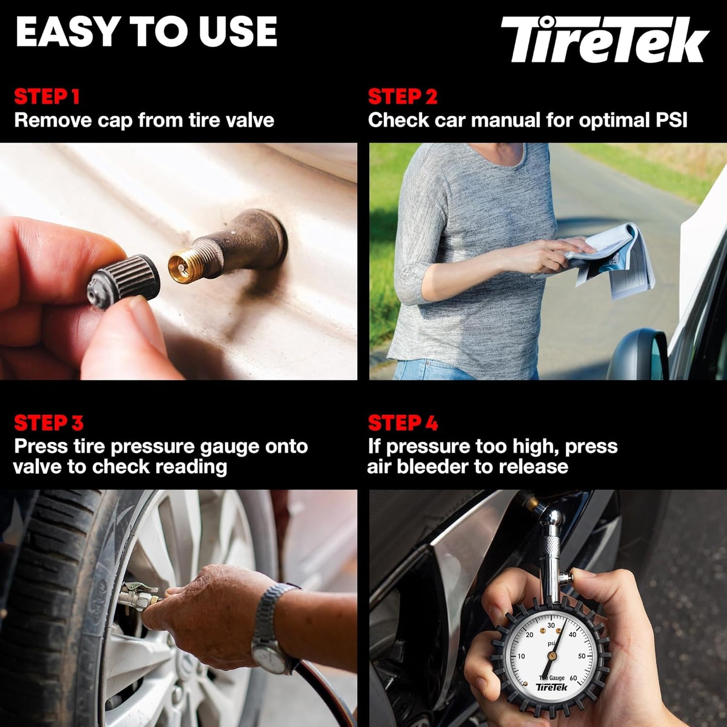 Tire Pressure Gauge for Cars (ANSI Certified) – Fathers Day Gift for Dad & Husband – Premium Glow in The Dark Air Pressure Gauge for Tires – Analog Automobile Circular Dial