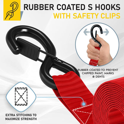 AUGO Ratchet Straps Heavy Duty 4 Pack -15 FT - 2200 LB Break Strength – with Safety Lock S Hooks - Cargo Straps for Moving, Appliances, Motorcycle – Soft Loop Tie Down Straps