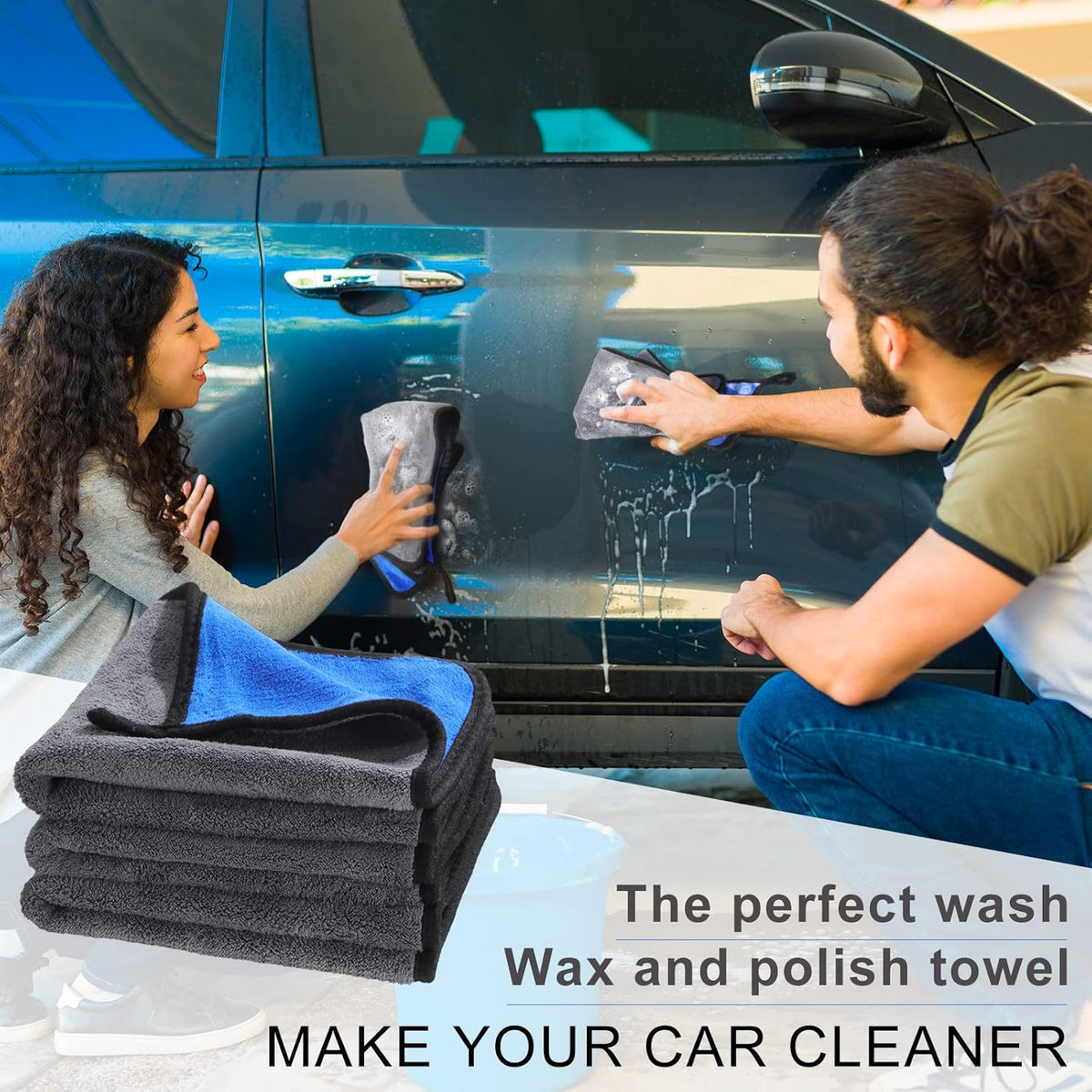 Nuenen 20 Pcs Microfiber Car Drying Towels Microfiber Cleaning Cloth 800 GSM Thick Plush Cleaning Dusting Cloth Auto Detailing Absorbent Towels Rags for Car Household Kitchen Window(Grey and Yellow)