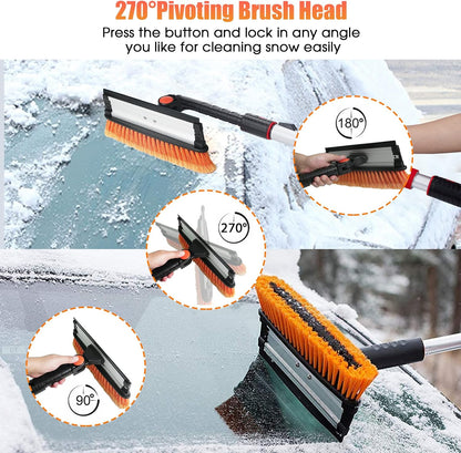 62.4" Snow Brush - Ice Scrapers for Car Windshield, 360°Pivoting Brush Head, Comfortable Foam Grip, Extendable Snow Removal Car Brush for Trucks SUVs, Essential Winter Tool