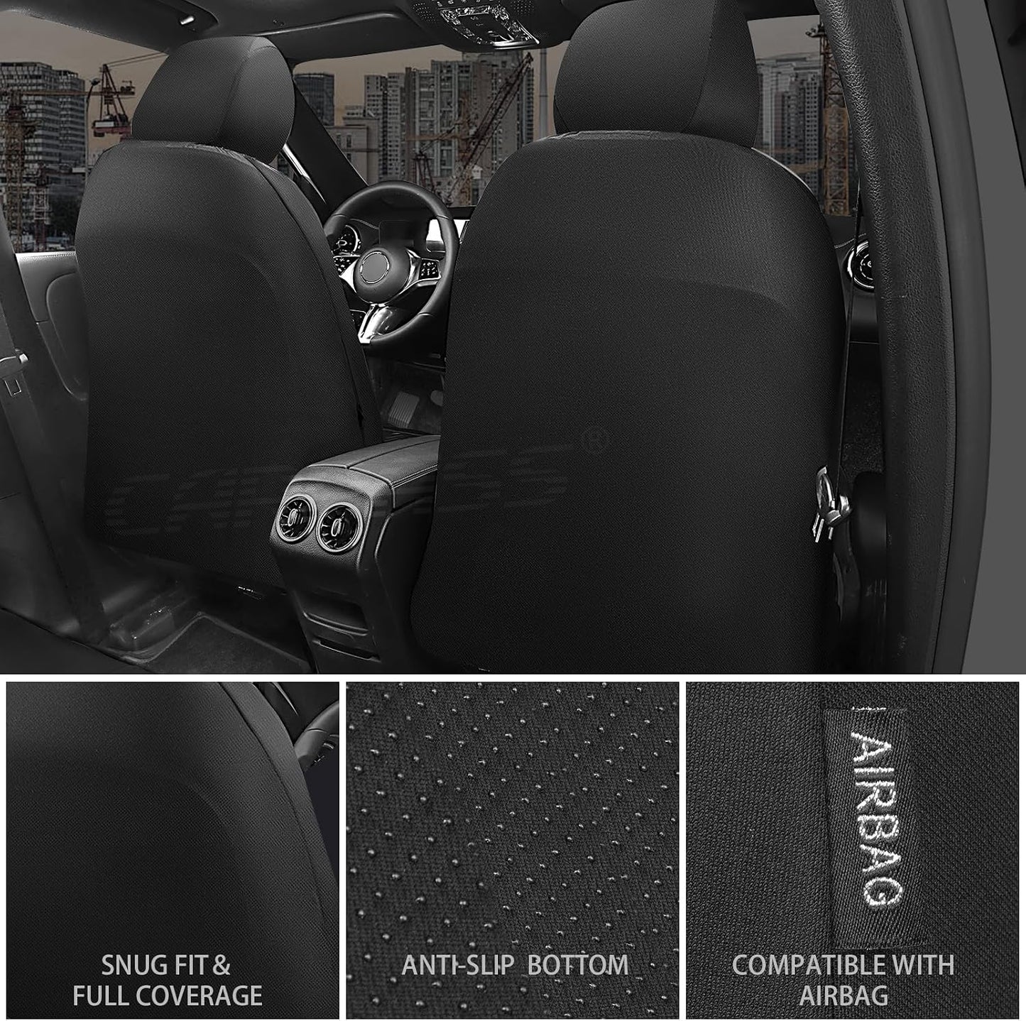 CAR PASS Car Seat Covers Full Sets, Front & Split Rear Bench for Car, 3D Tyre Embossed Automotive Interior Covers, Airbag Compatible, Quick Setup Universal Fit Seat Covers for Car, SUV(Charcoal)