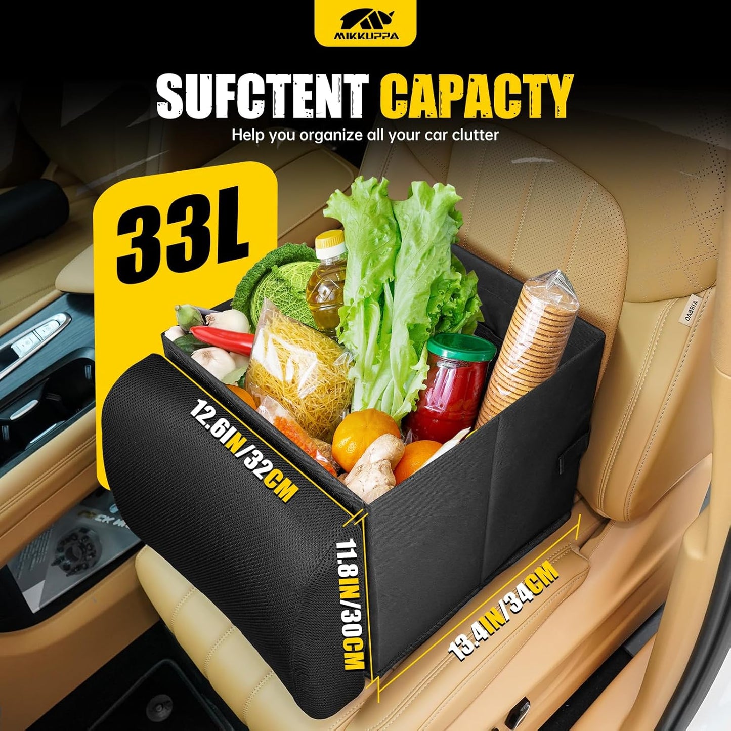MIKKUPPA Car Trunk Organizer - 70L Collapsible Trunk Organizer for Groceries, Car Storage Organizers for SUV Auto Truck Van with Non Slip Bottom (Black)