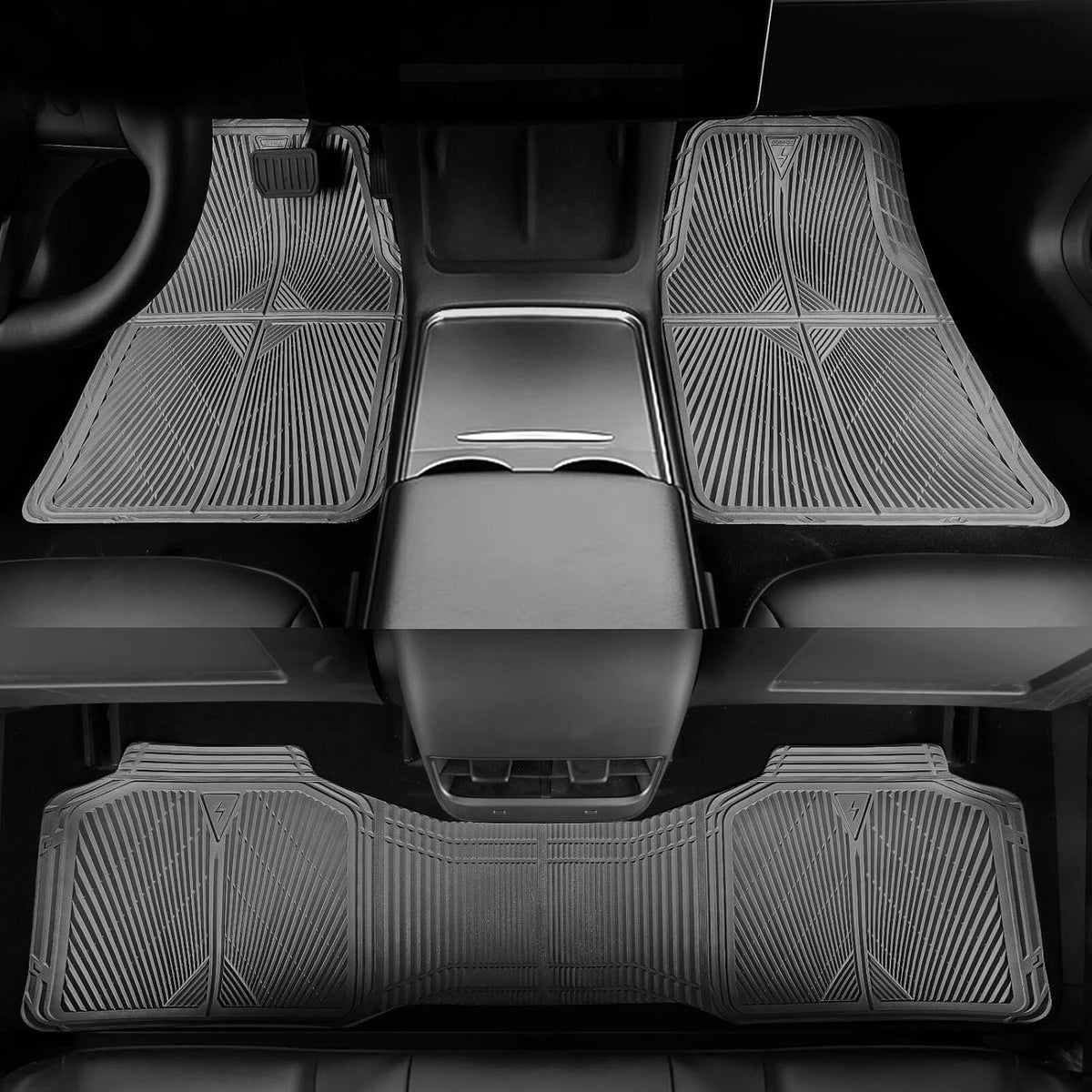 CAR PASS Rubber Floor Mats, All Weather Waterproof Trim-to-Fit Automotive Mats for Cars Trucks SUV, Anti-Slip Easy Clean, Heavy Duty Full Set 3-Piece, All Black