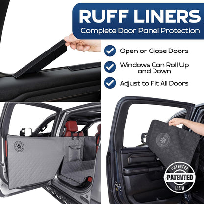 Ruff Liners XL Floor Cover with Door Protection, Black – As Seen on Shark Tank – Fits Full Size Crew Cab Trucks with Fold Up Seats, Waterproof & Machine Washable – Sturdy XL Dog Hammock for Truck