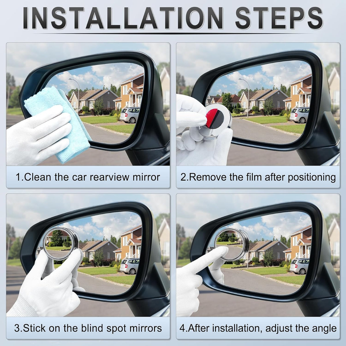 LivTee 2PCS Round Blind Spot Mirror, HD Glass and ABS Housing Convex Wide Angle Rearview Mirror with Adjustable Stick for Universal Car, Black
