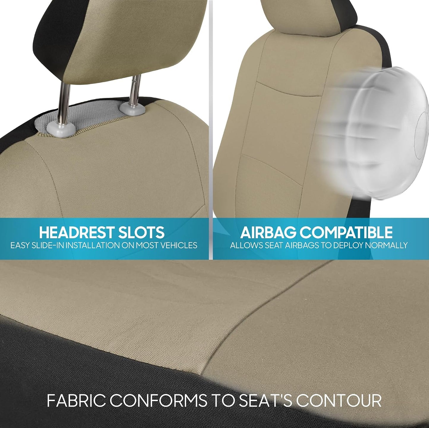 BDK PolyPro Car Seat Covers Full Set in Charcoal on Black – Front and Rear Split Bench for Cars, Easy to Install Cover Set, Accessories Auto Trucks Van SUV
