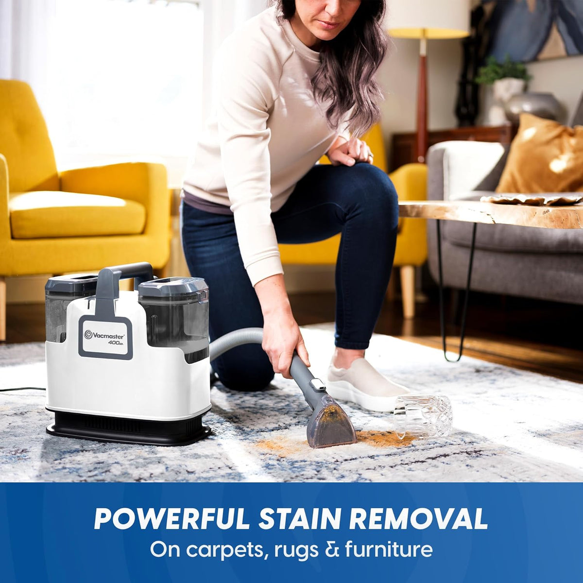 Vacmaster SCB301 400 Series Portable Carpet & Upholstery Spot Cleaner Machine, 15Kpa Power Suction with Versatile Tools for Pets, Area Rugs and Couches