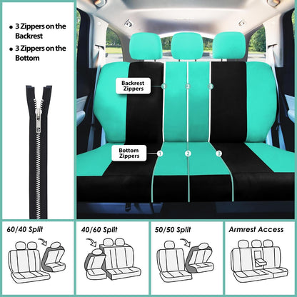 FH Group Full Set Cloth Car Seat Covers, Universal Fit Front and Split Bench Rear, Airbag Compatible, Washable for SUV, Sedan, Van - Black