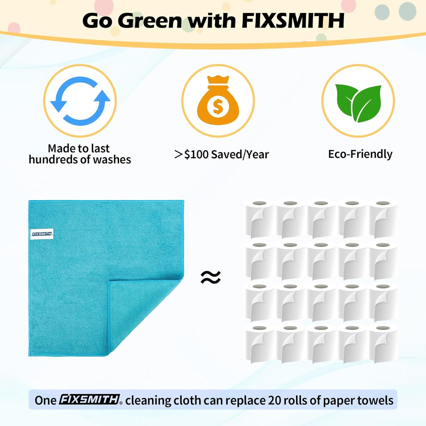 FIXSMITH Microfiber Cleaning Cloth - Pack of 50, Microfiber Towels for Cars 16 x 12 in, Highly Absorbent Cleaning Rags, Lint-Free, Streak-Free Cleaning Cloths for Car Kitchen Home Office