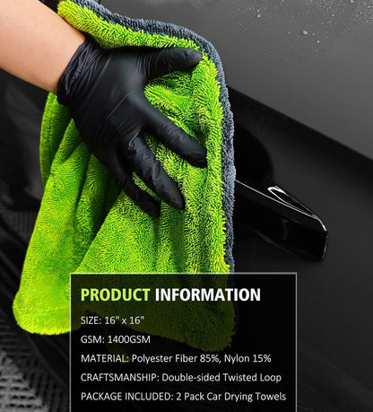 YeewayVeh 'Agile Giant' Car Drying Towel, 28x36 Inch Quick Car Wash Drying Towels, 1400 GSM Super Absorbent, Double Sided Microfiber Towels for Cars Effortless & Scratch-Free Detailing, Green