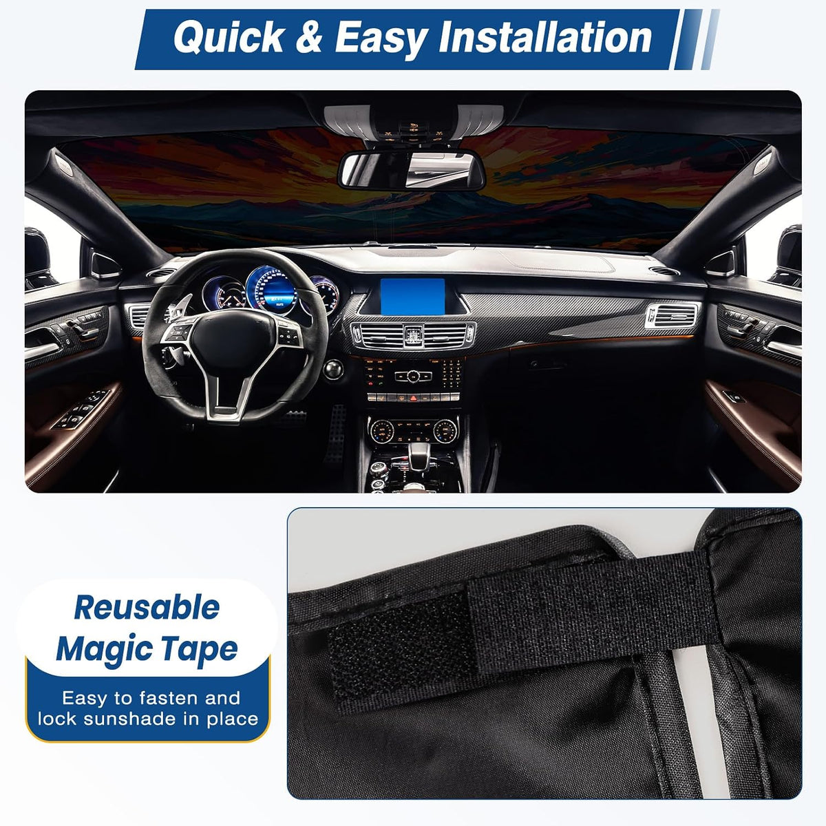 Car Windshield Sun Shade, Foldable Front Window Sunshade Blocks UV Rays, Keep Car Interior Cool, Universal Fit for Hatchback, Truck, SUV, MPV