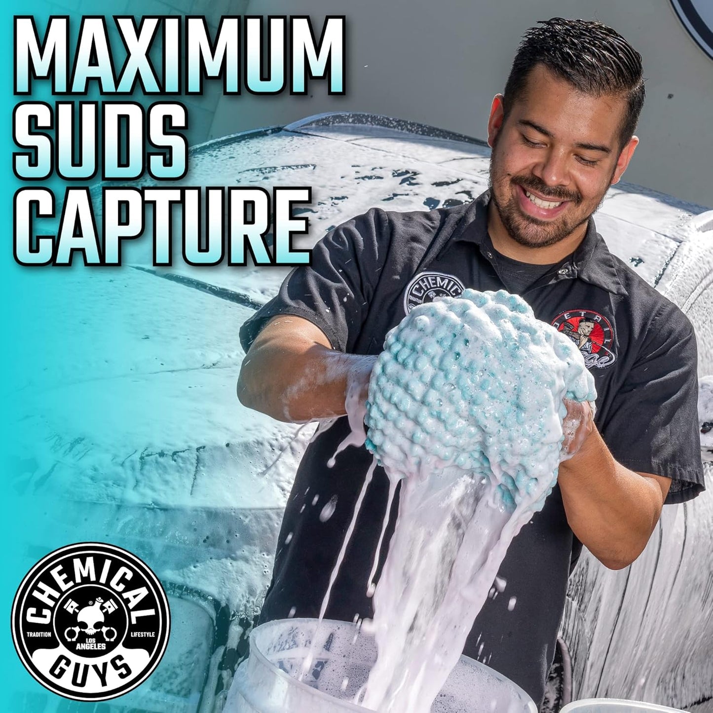 Chemical Guys MIC513 Big Noodle Chenille Microfiber Scratch Free Supersized Car Wash Mitt for Cars, Trucks, SUVs, RVs & More, Turquoise (11" x 12")