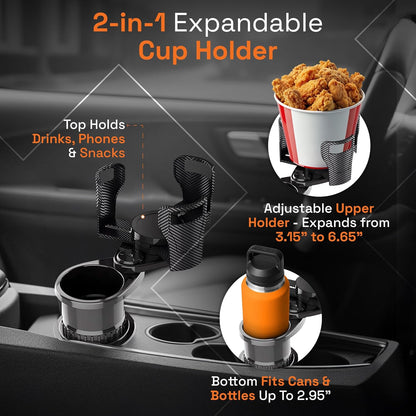 Car Cup Holder Expander 2 in 1, Expandable Cup Holder with Adjustable Base, The Upper Part Fits Yeti, Ramblers, Hydroflask, Other Large Bottles/Mugs, expandable to 3"-6.5"