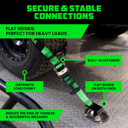 Rhino USA Car Tie Down Straps with J Hooks – 4 Pack 2" x8' – 10,000lbs Break Strength – Heavy Duty T-Handle Car Hauler Tire Lasso Wheel Straps for Trailers, UTV & Powersports – Black