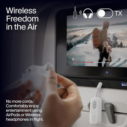 AirFly Pro 2 Deluxe – Bluetooth Adapter for Airplane, Pair 2 AirPods or Wireless Headphones – 3.5mm AUX Bluetooth Transmitter/Receiver for Cars, Boats, Treadmills, TVs – Airplane Travel Essentials