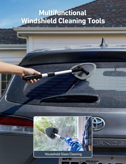 AstroAI 21" Windshield Cleaner Tool, Car Interior Detailing Cleaning Kit with Extendable Handle and 4 Upgraded High-Density Reusable Microfiber Pads, Auto Glass Wiper Brush Kit for Cars, Blue