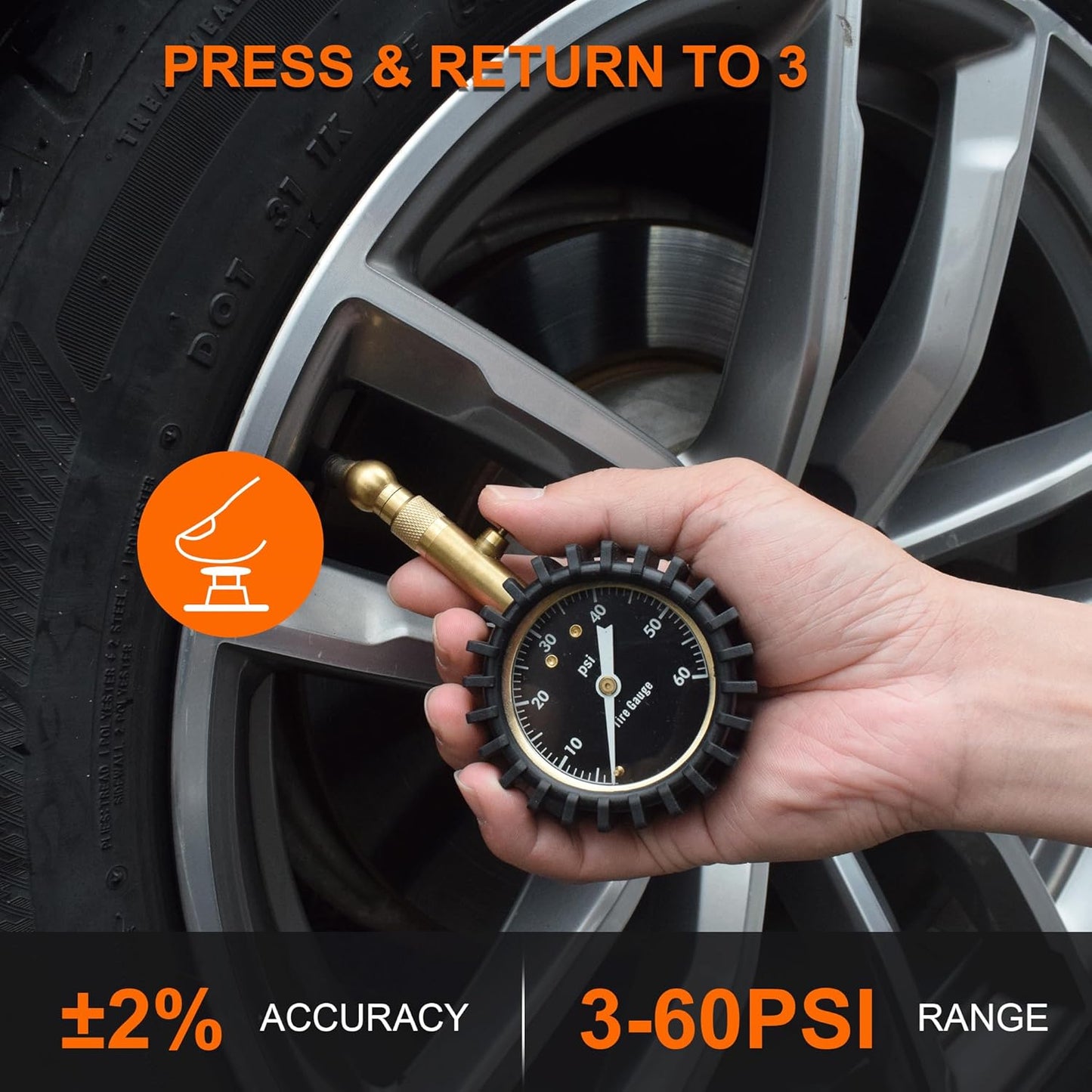 Tire Pressure Gauge,60 PSI Tire Gauges for Tire Pressure 2" Glowing Dial Air Pressure Gauge for Tires,Car Gifts Car Stuff for Men,Car Guys.