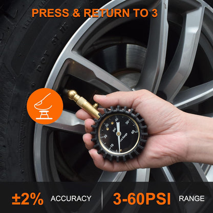 Tire Pressure Gauge,60 PSI Tire Gauges for Tire Pressure 2" Glowing Dial Air Pressure Gauge for Tires,Car Gifts Car Stuff for Men,Car Guys.