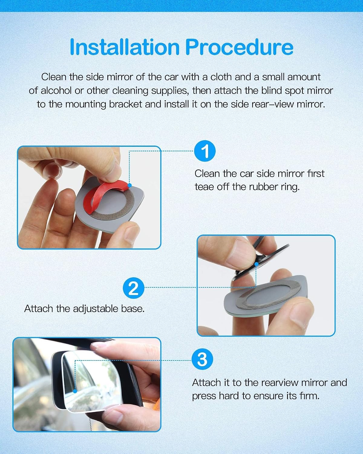 CUNCUI 2pcs Fan Shaped Blind Spot Mirror, 360 Degree Adjustabe HD Glass Blind Spot Mirrors, Frameless Convex Rear View Mirror, for any Car, Van, Suv and Trucks.