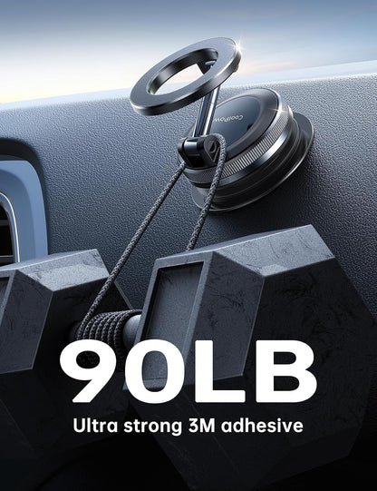 Coolpow【Newest Vacuum Magnetic Phone Holder for Car Phone Holder Mount【Movable Vacuum Suction】Magsafe Car Mount Cell Phone Holders for Your Car Accessories for Women Men for iPhone 17 16-Carbon Fiber