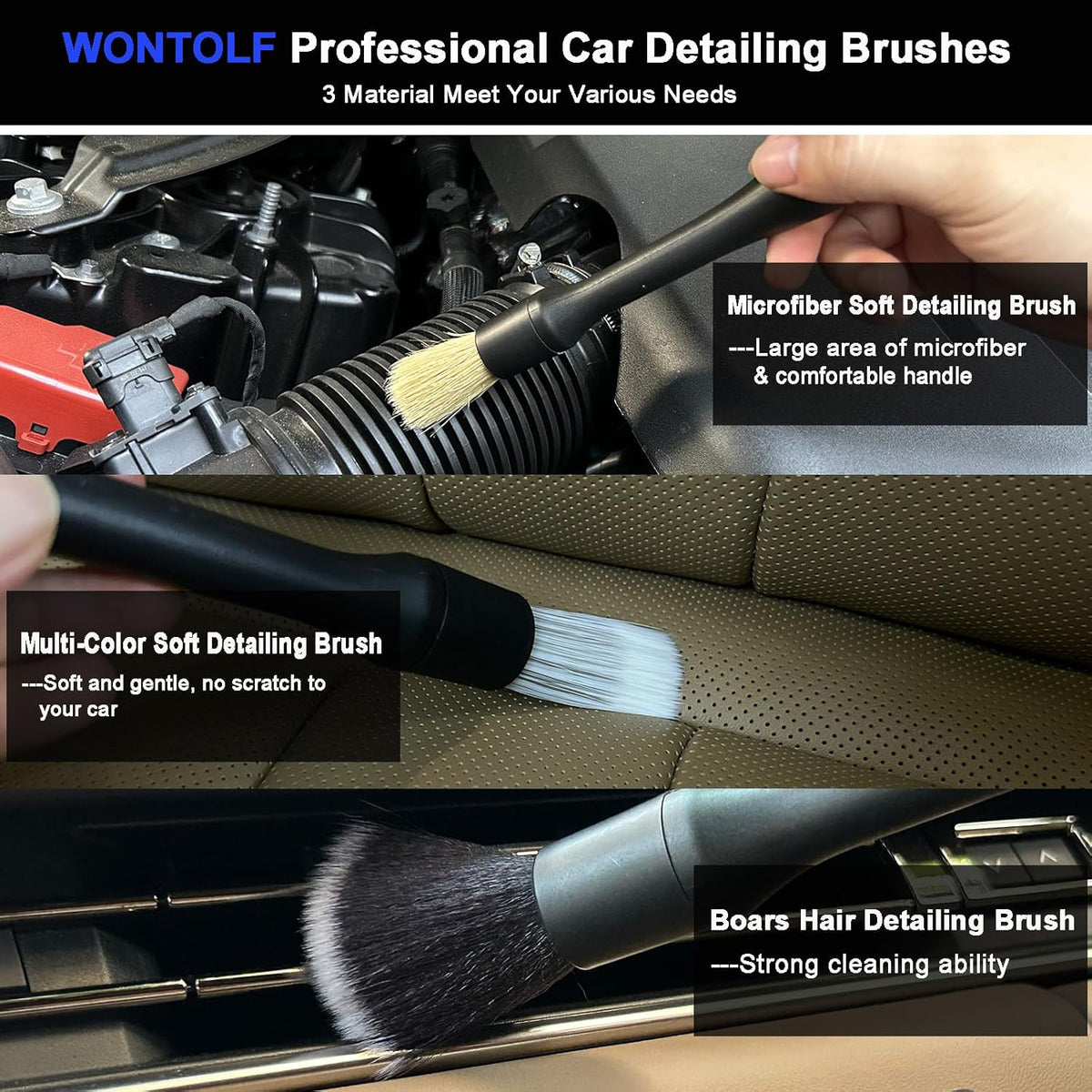 Wontolf 17pc Car Wash Kit, Car Cleaning Kit with Car Wash Brush Long Handle, Car Wash Soap, Interior Cleaner, Wheel Cleaner, Window Squeegee, Car Interior Detailing Kit for Cars Trucks RVs SUVs