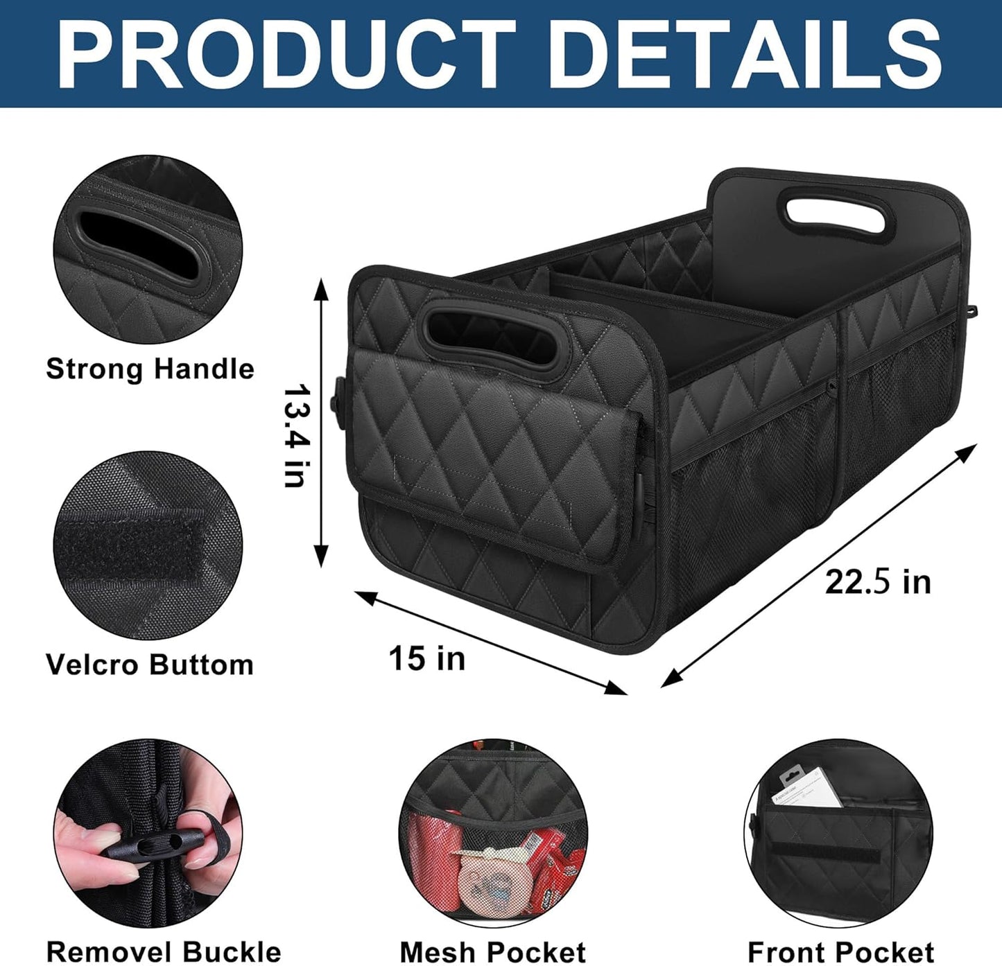 Deosk Car Trunk Organizer for SUV, Car Organizers and Storage with Reinforced Handles, Car Accessories for Women/Men 50LWaterproof Polyester Trunk Organizer, Black