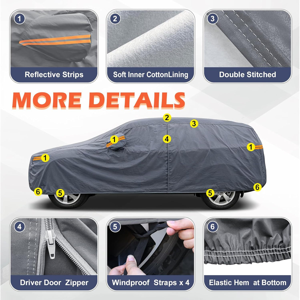 Coverlex Large Car Cover for SUV, Outdoor SUV Cover Universal Fit for Dodge Durango, Audi Q7, BMW X5, Benz GLE, Acura MDX, CX-9, VW Atlas, Jeep Grand Cherokee, Infiniti QX60, Length 201 Inches