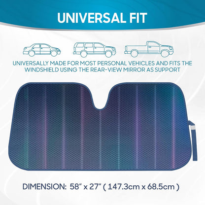 Iridescent Matte White Front Windshield Sunshade-Accordion Folding Auto Shade for Car Truck SUV-Blocks UV Rays Sun Visor Protector-Keeps Your Vehicle Cool- 58 x 27 in